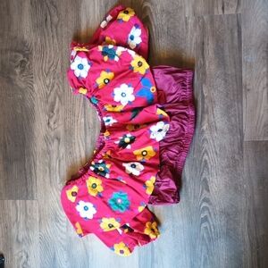 Nagnata Puff Shoulder Ruffle Crop Top Embroidery UUU